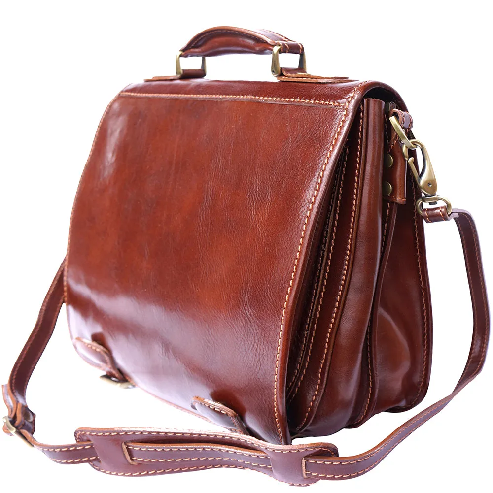 Leather briefcase with two compartments
