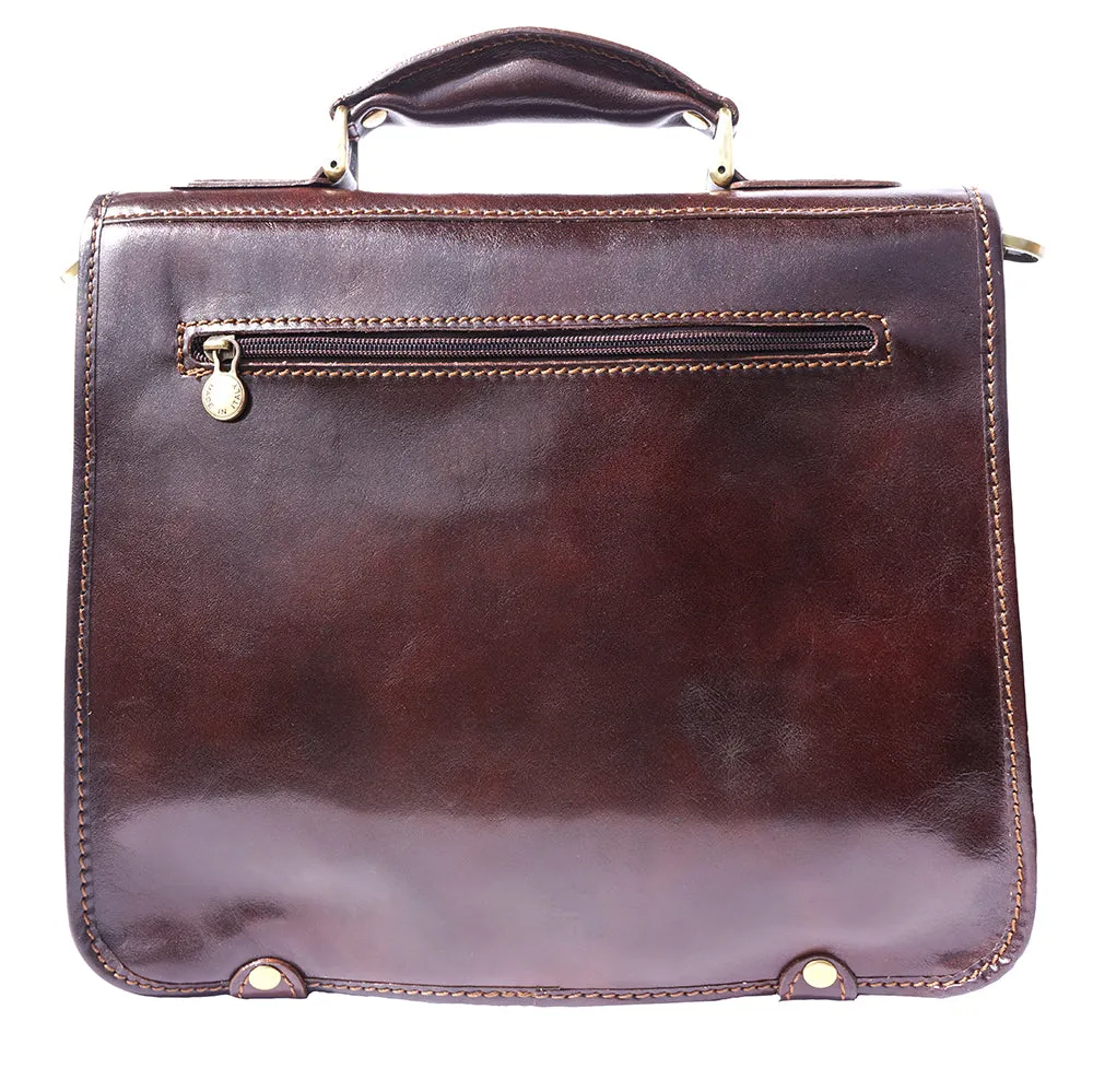 Leather briefcase with two compartments