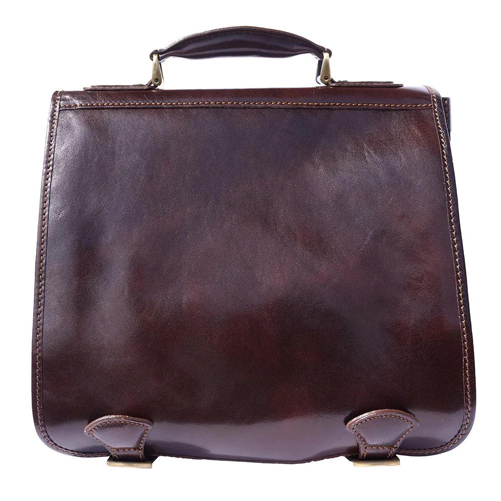 Leather briefcase with two compartments