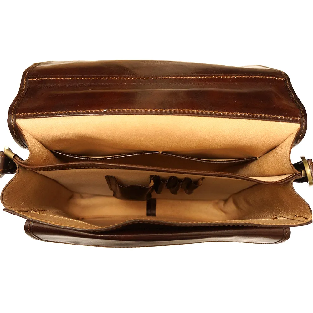 Leather briefcase with two compartments