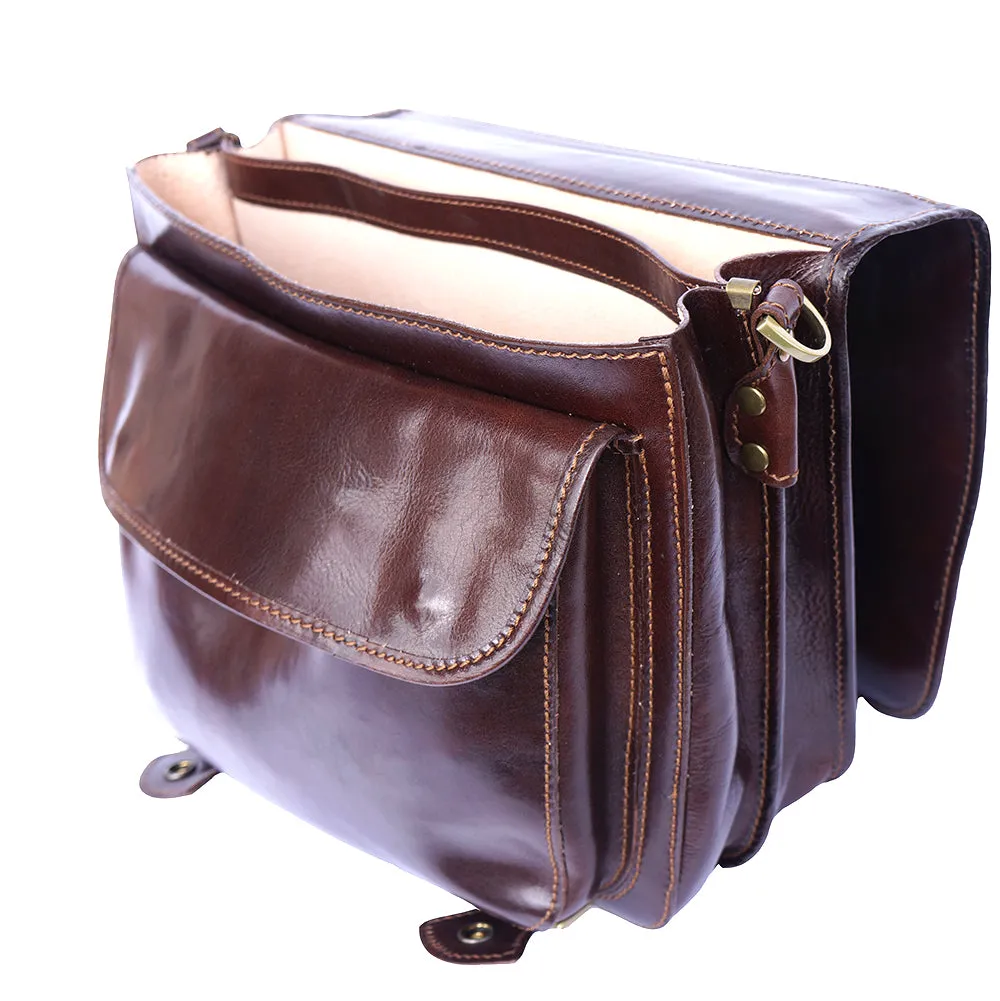Leather briefcase with two compartments