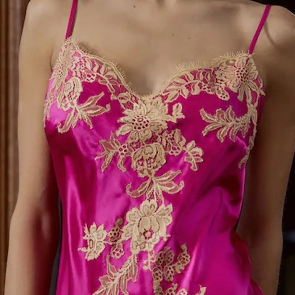 Marjolaine 'Victoria' Fuchsia & Beige Silk Nightie