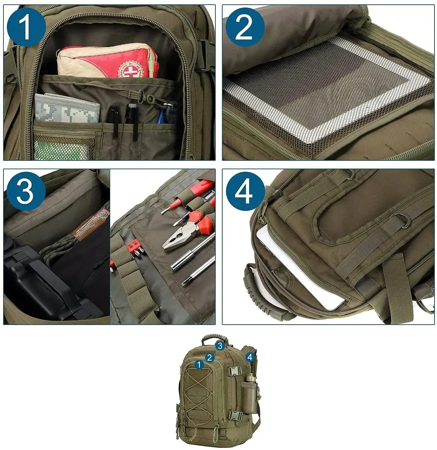 Men Backpacks Large Capacity Military Tactical Hiking Expandable 39L-60L Backpack