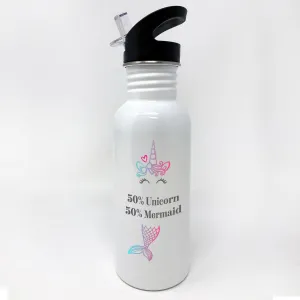 Mermaid & Unicorn Watter Bottle, Personalized Sports Bottle with Straw, Water Bottle for Kids, "Unicorn & Mermaid"