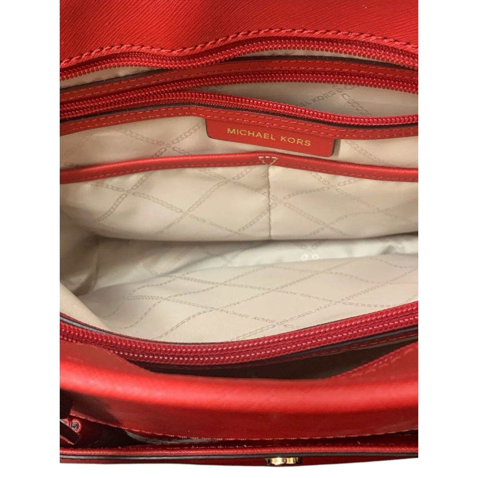 MICHAEL KORS JET SET TOTE BAG LARGE LEATHER SNAP POCKET Red