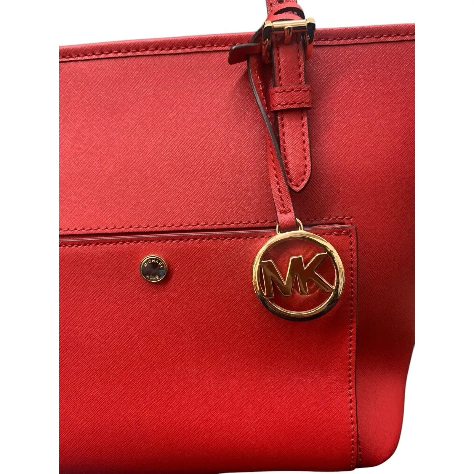 MICHAEL KORS JET SET TOTE BAG LARGE LEATHER SNAP POCKET Red