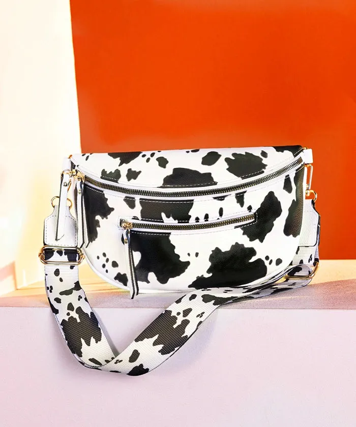 Montana West Cow Print Zip Fanny Pack