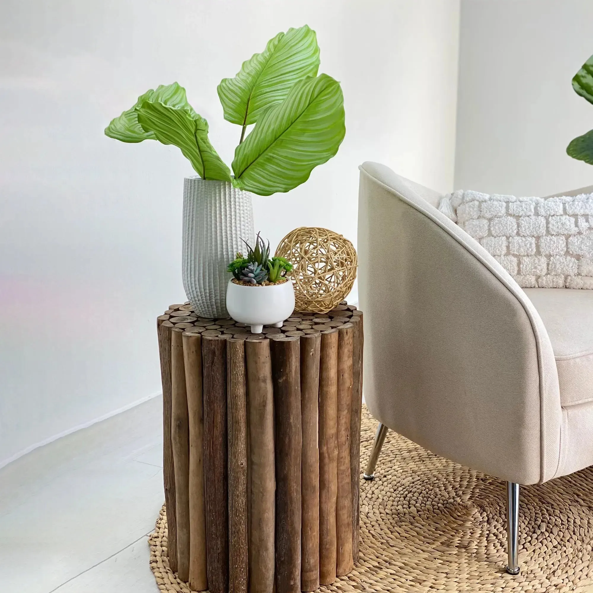 Natural Wood Logs End Table