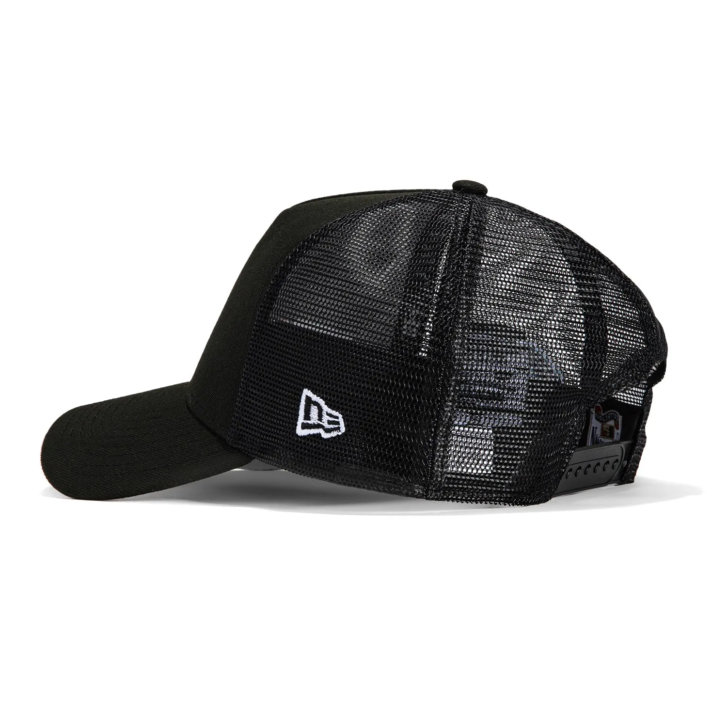 New Era 9Forty A-Frame Trucker Los Angeles Dodgers 50th Anniversary Stadium Patch Upside Down Snapback Hat - Black