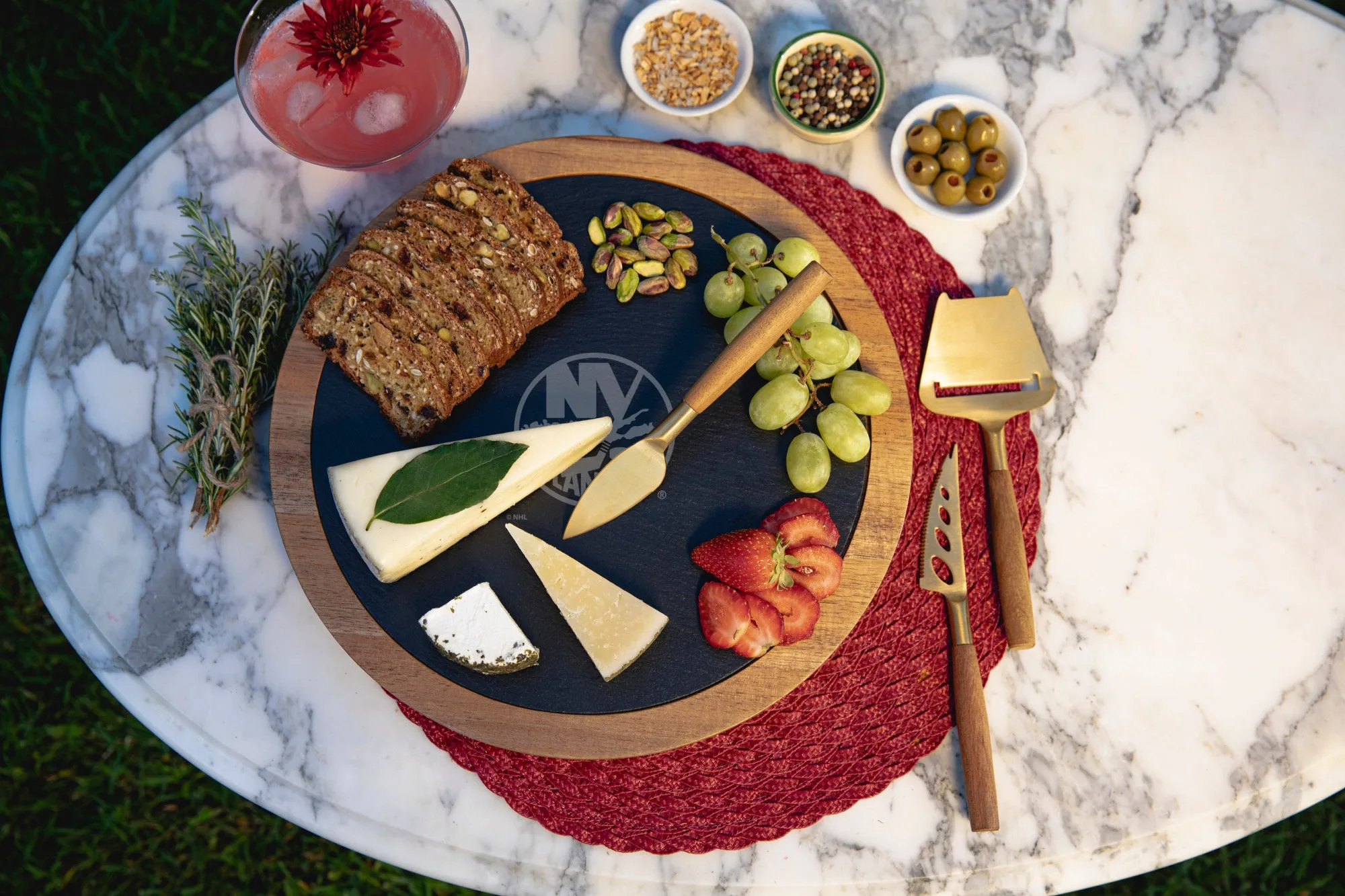 New York Islanders - Insignia Acacia and Slate Serving Board with Cheese Tools