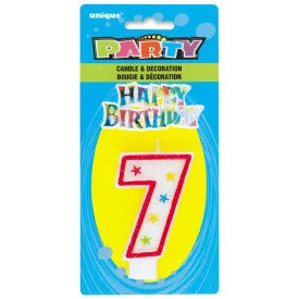 Number 7 Glitter Birthday Candle w/Cake Decoration | 1ct