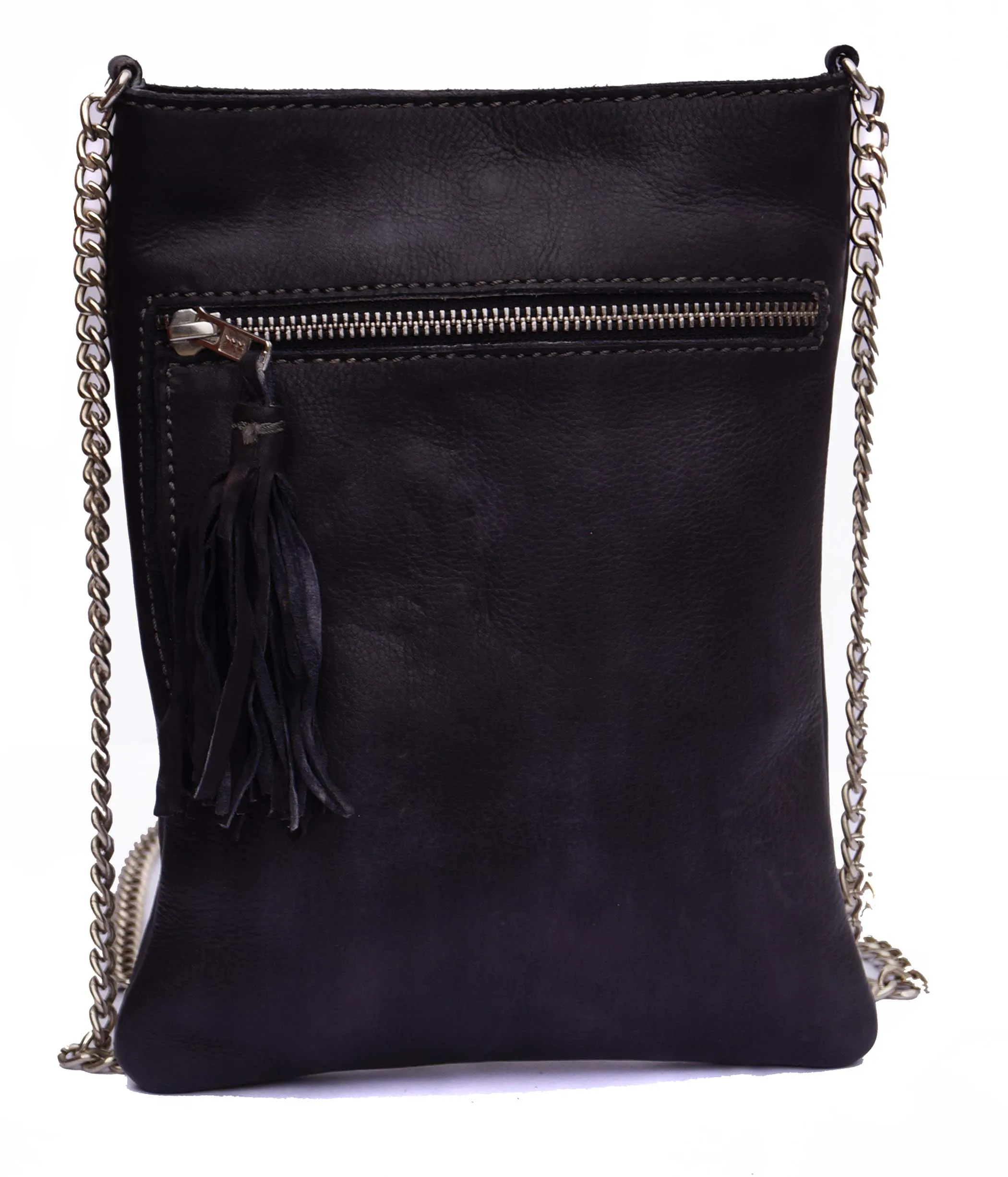 NYC Black Multi Studded Pockets Across Body Shoulder Leather Bag.