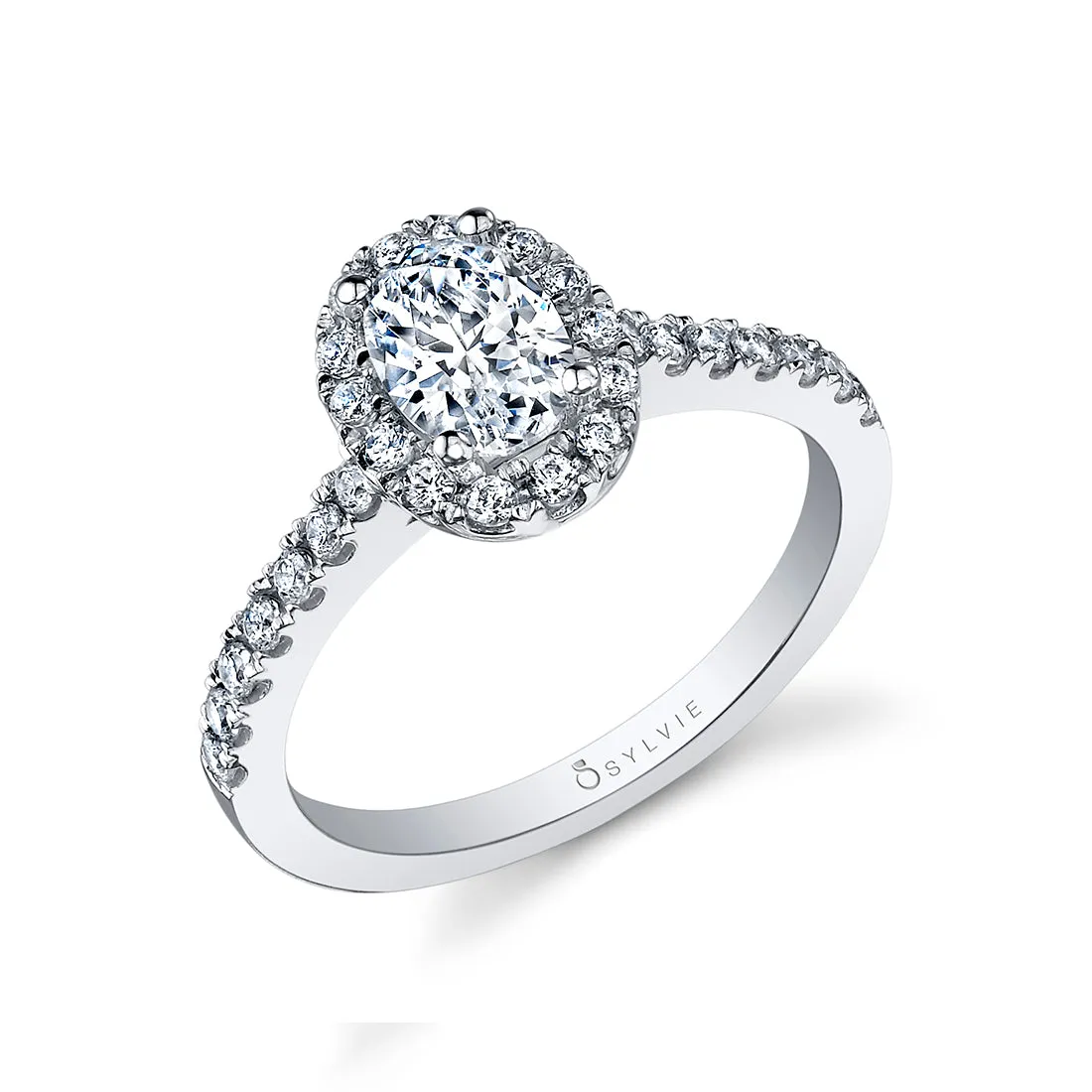 Oval Cut Classic Halo Engagement Ring - Chantelle Platinum White