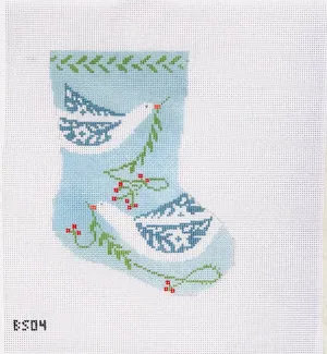 Peace Birds on Blue Ornament Sized Stocking Canvas
