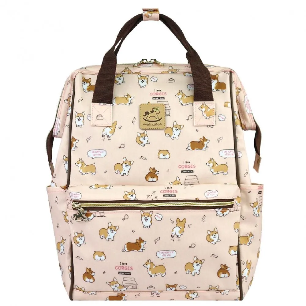 Peach Corgi Puppy Large Opening Backpack