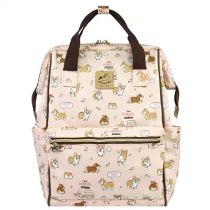 Peach Corgi Puppy Large Opening Backpack
