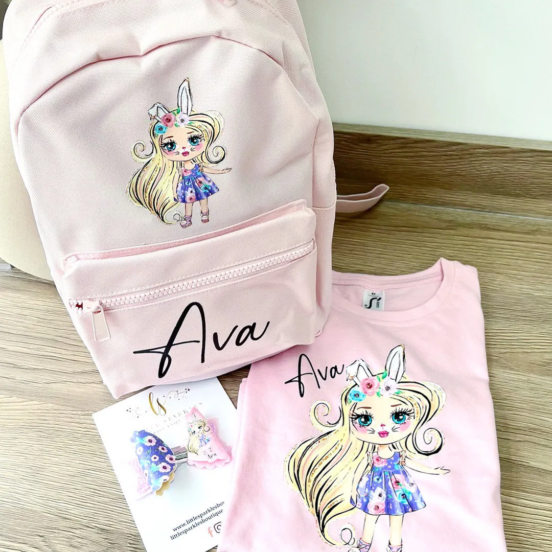 Personalised Bunny Rucksack,Tshirt And Bow