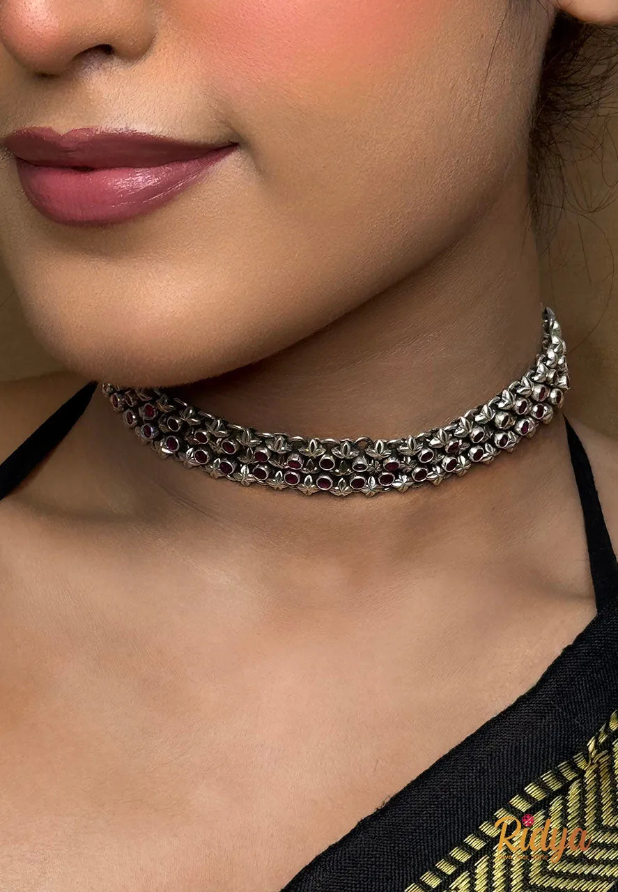 Pink Stone Jadau Three Layer Choker Necklace
