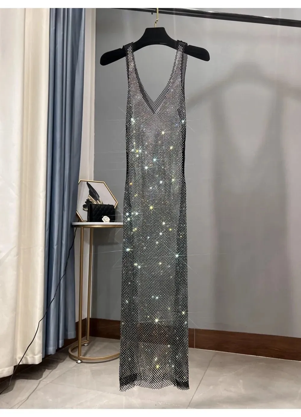 Pre Order:  Dazzling Rhinestones Mesh  Sleeveless Dress