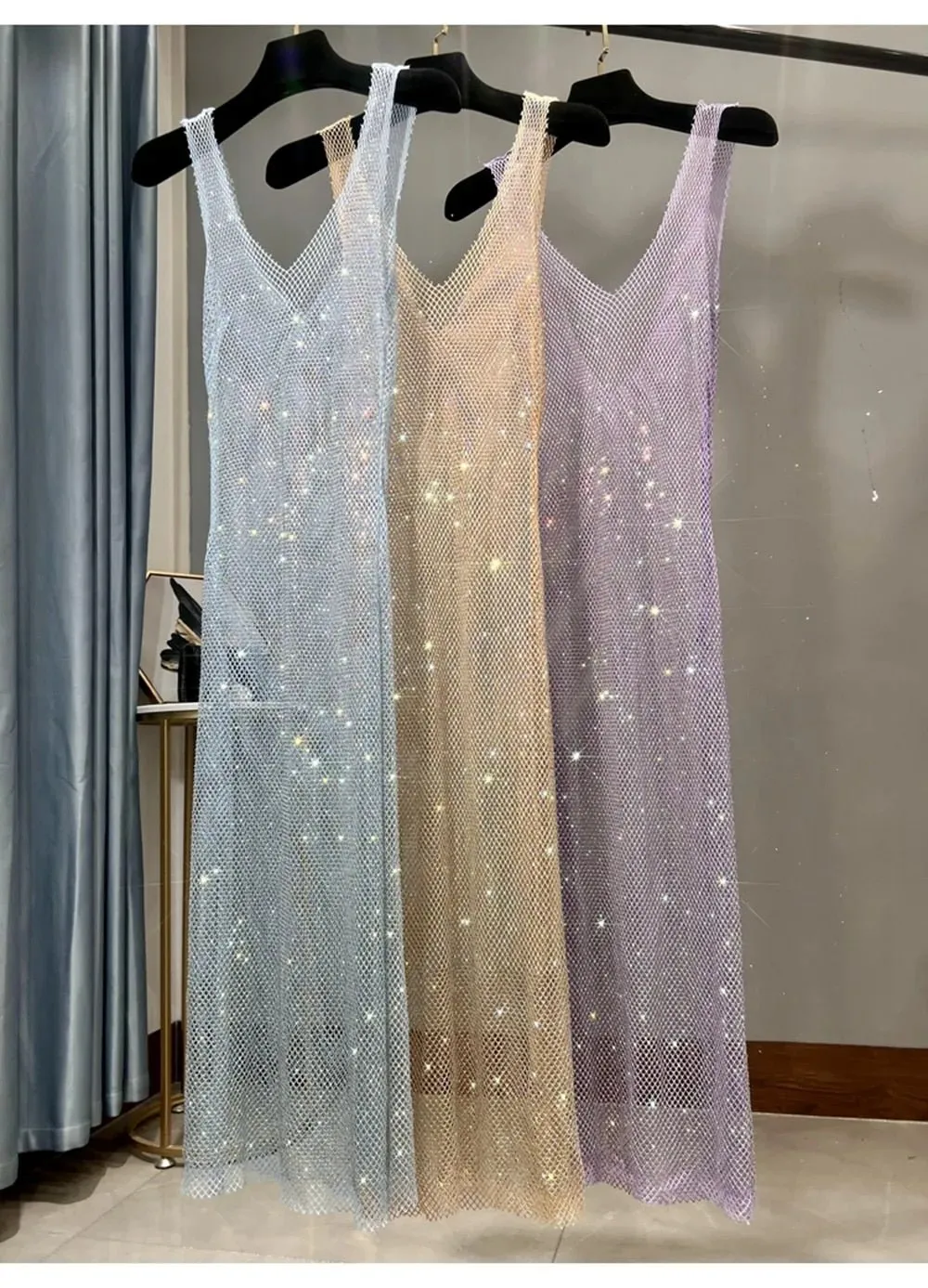 Pre Order:  Dazzling Rhinestones Mesh  Sleeveless Dress