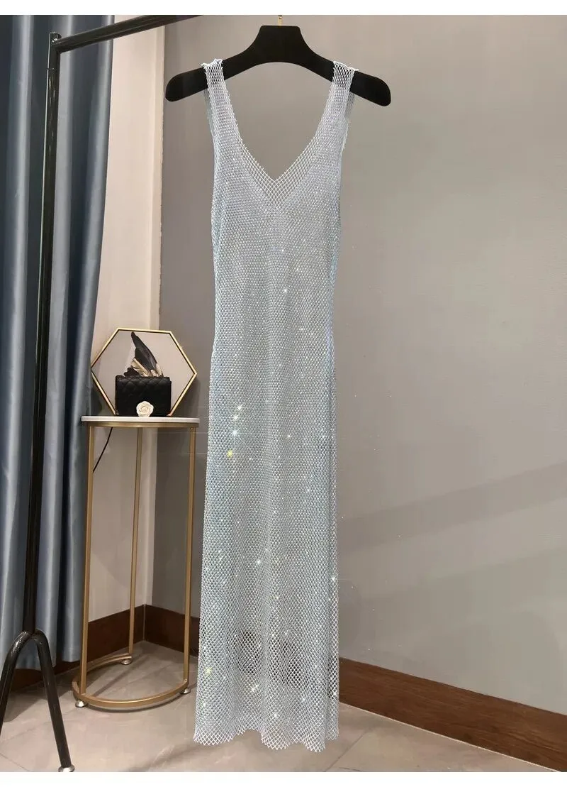 Pre Order:  Dazzling Rhinestones Mesh  Sleeveless Dress