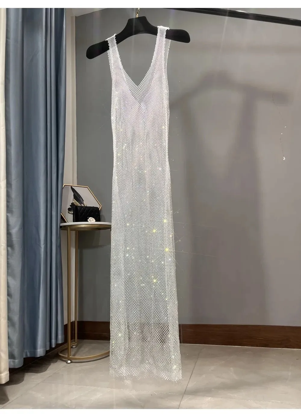 Pre Order:  Dazzling Rhinestones Mesh  Sleeveless Dress