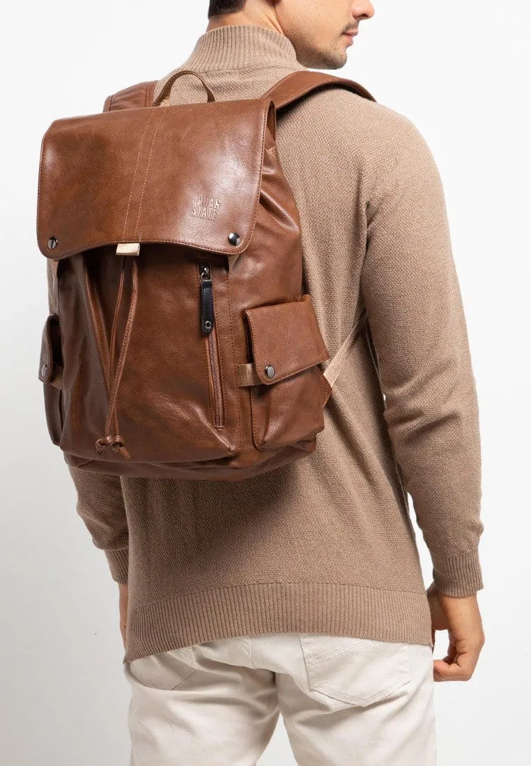 Pu Pocket Flap Large Backpack - Camel