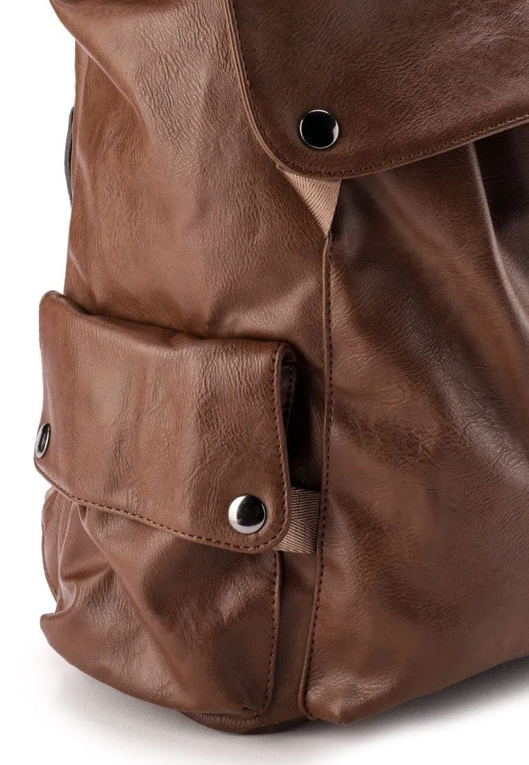Pu Pocket Flap Large Backpack - Camel