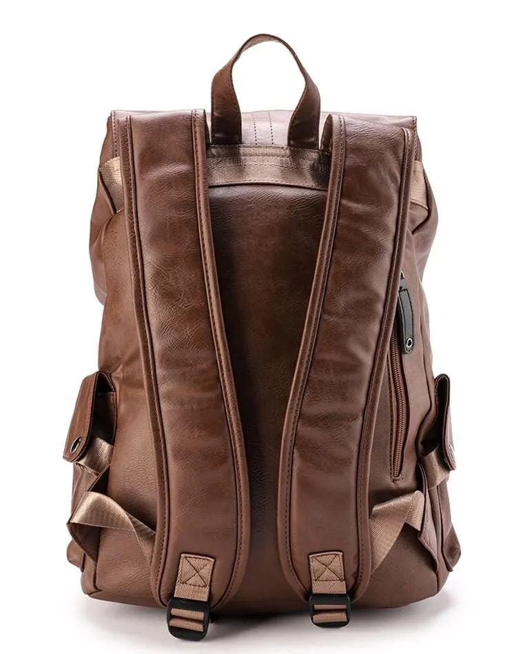 Pu Pocket Flap Large Backpack - Camel