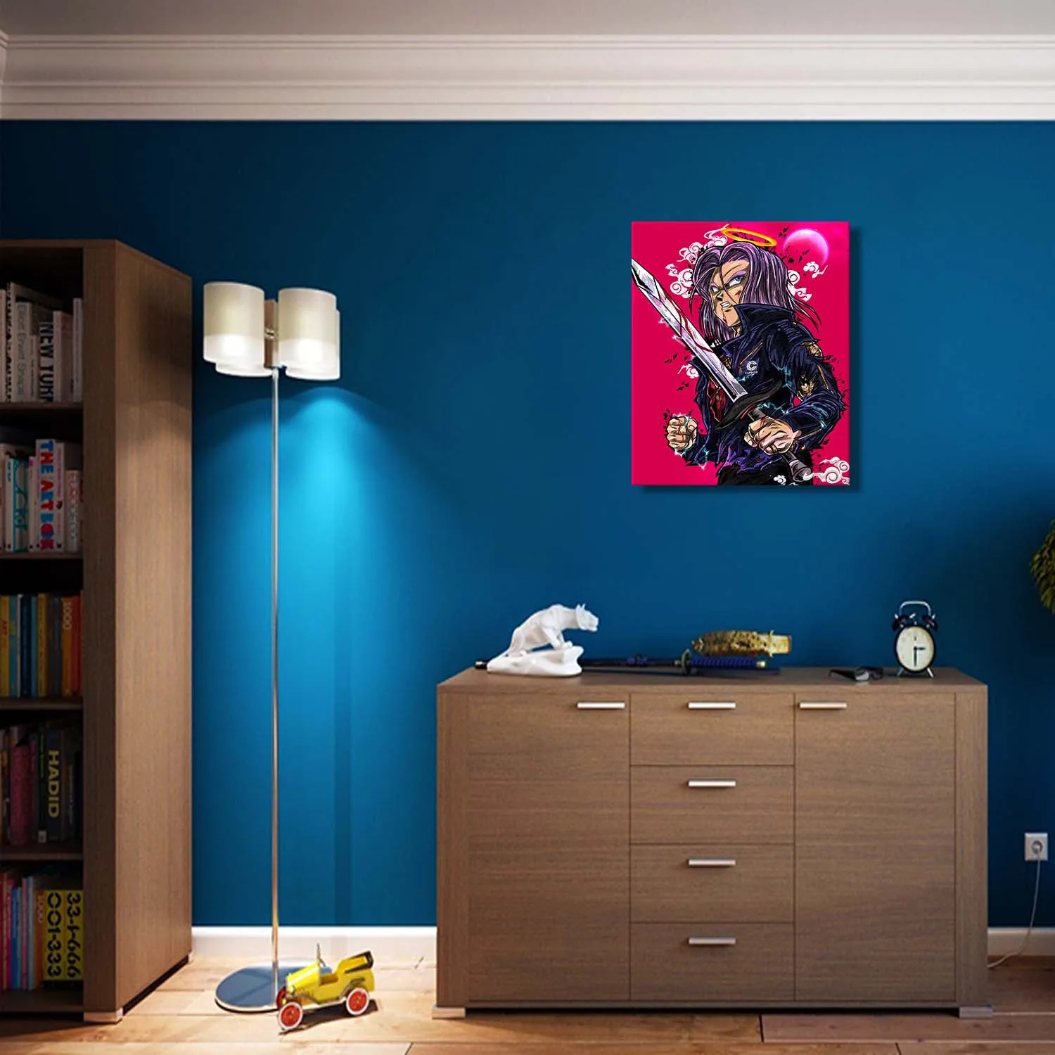Purple Hair Warrior with Sword Canvas Wall Art