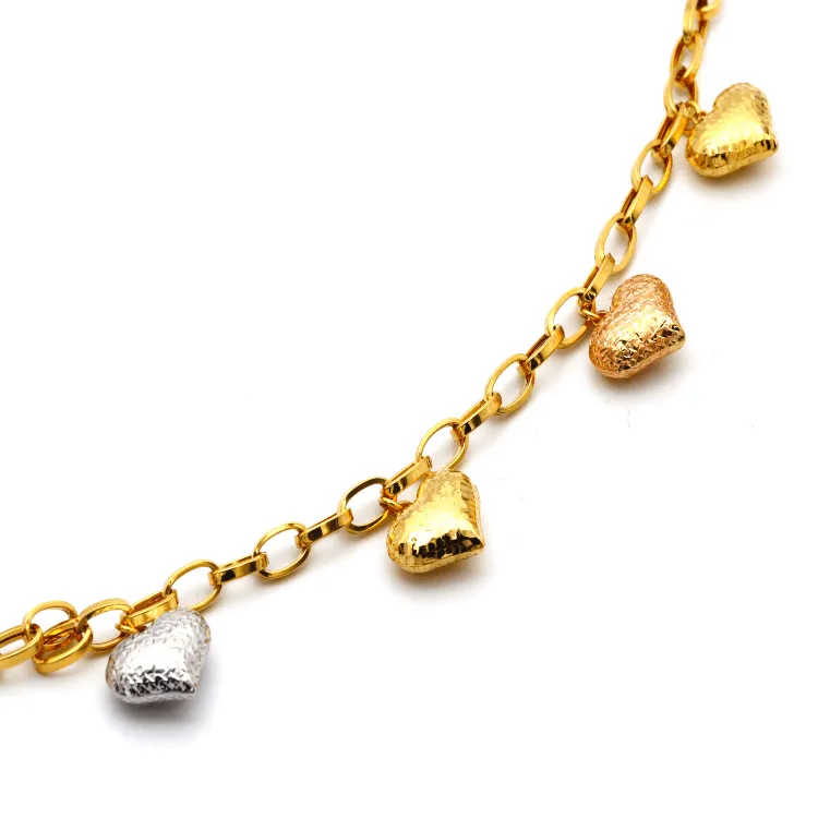 Real Gold 3 Color 4 Heart Charms Dangler Bracelet 0511 BR1313