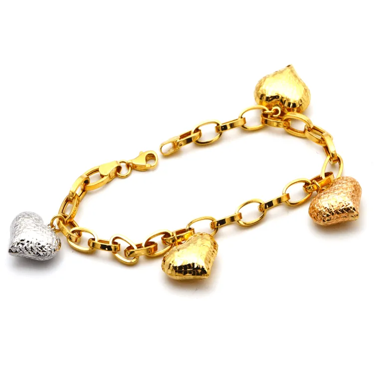 Real Gold 3 Color 4 Heart Charms Dangler Bracelet 0511 BR1313