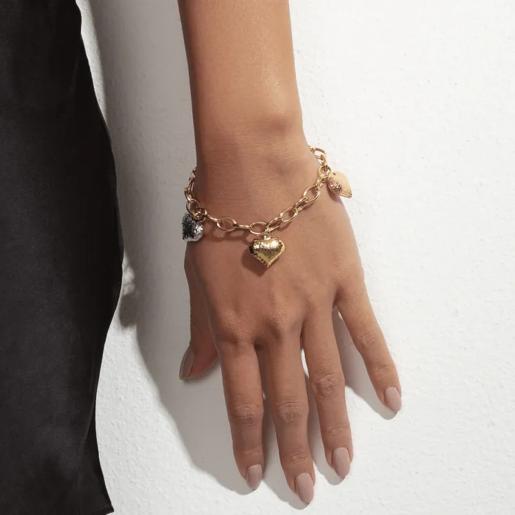 Real Gold 3 Color 4 Heart Charms Dangler Bracelet 0511 BR1313