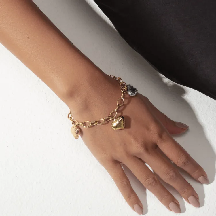 Real Gold 3 Color 4 Heart Charms Dangler Bracelet 0511 BR1313
