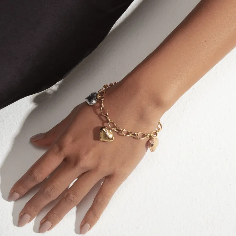 Real Gold 3 Color 4 Heart Charms Dangler Bracelet 0511 BR1313