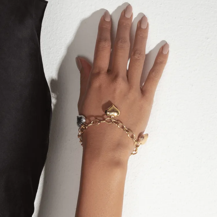 Real Gold 3 Color 4 Heart Charms Dangler Bracelet 0511 BR1313