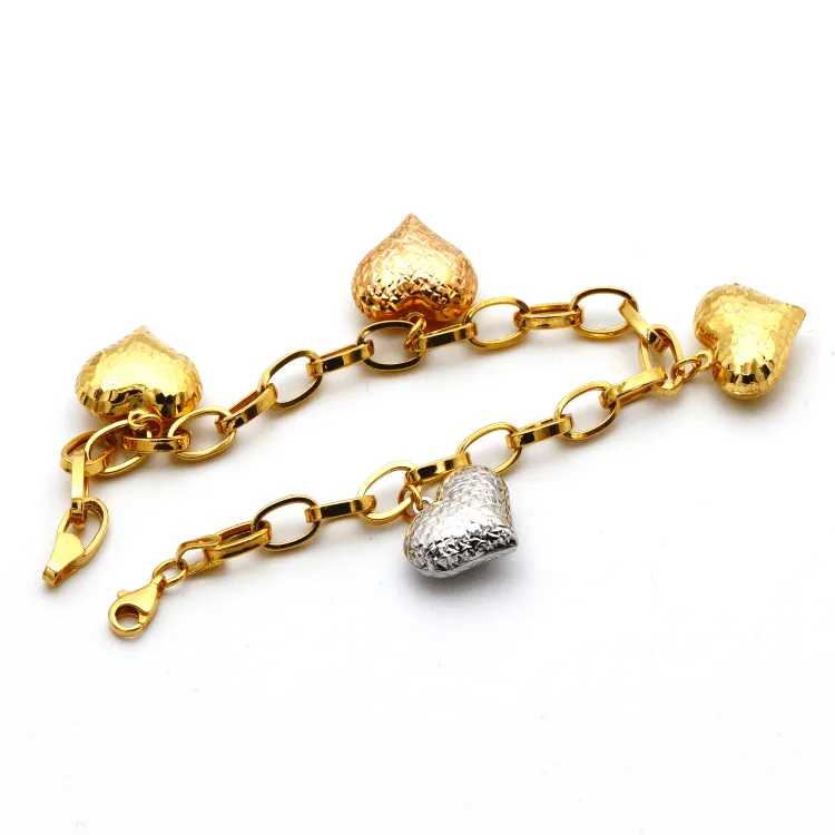 Real Gold 3 Color 4 Heart Charms Dangler Bracelet 0511 BR1313