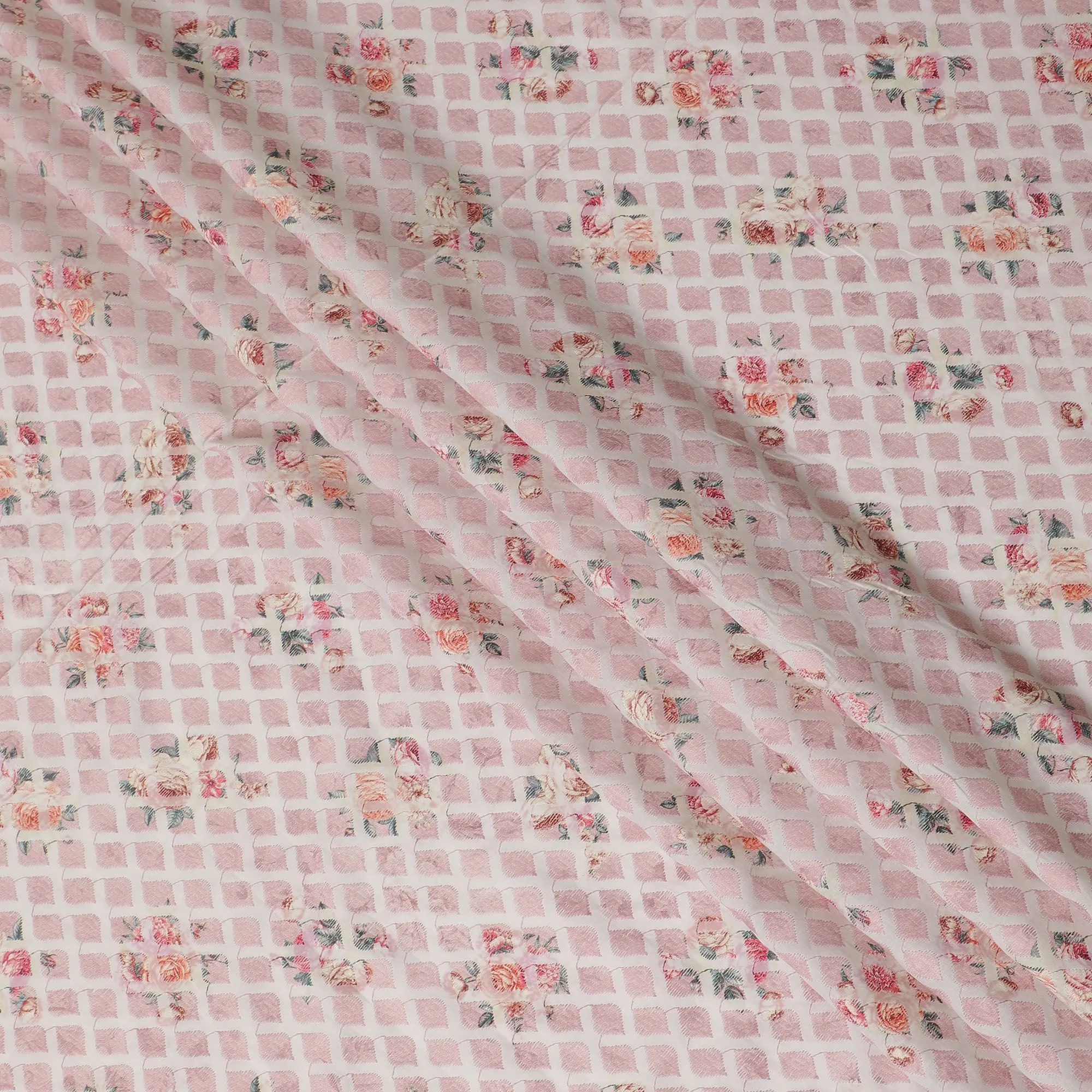 Romantic Floral-Embroidered Synthetic Cotton Fabric - Soft Pink, 110cm Wide-D18745