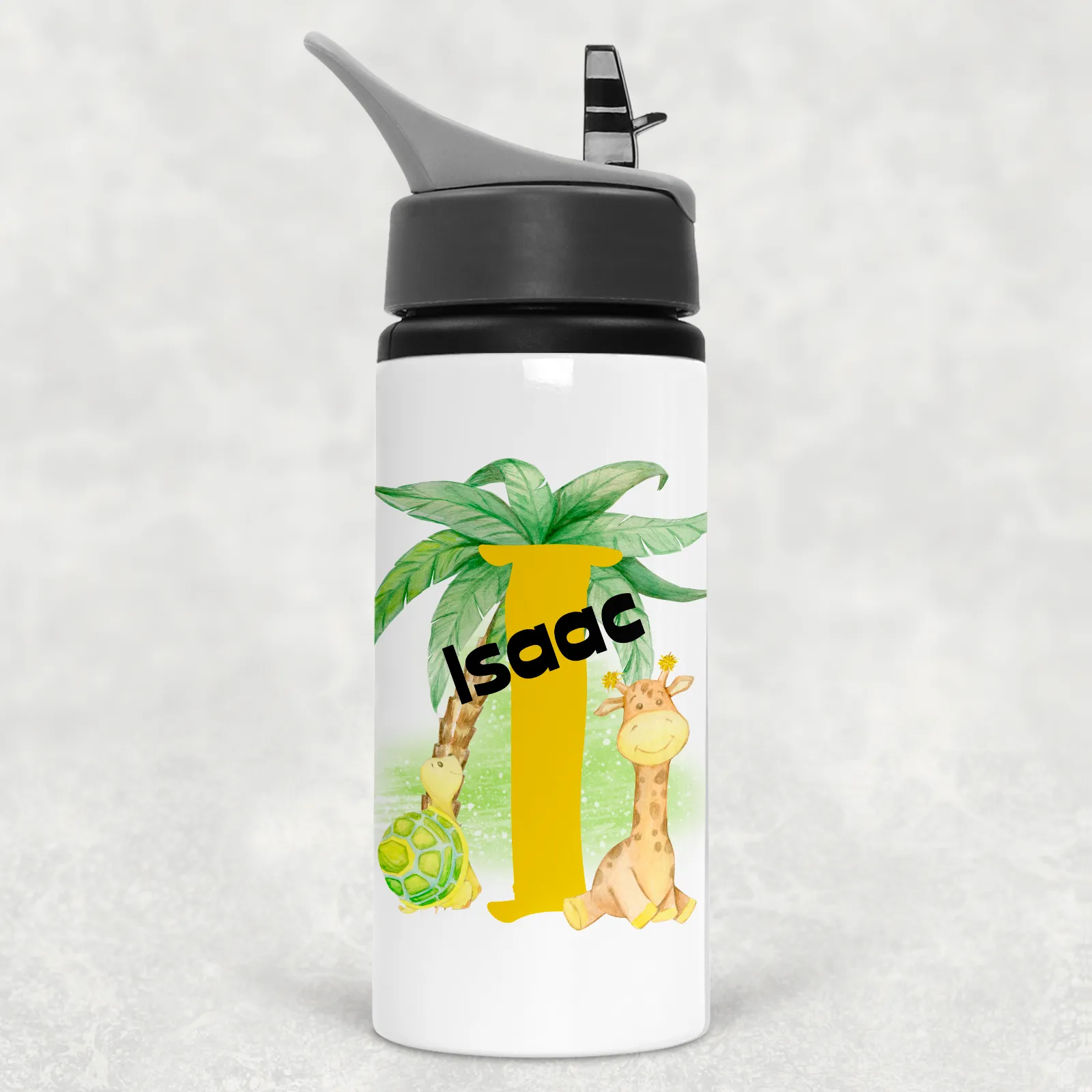 Safari Jungle Alphabet Personalised Aluminium Straw Water Bottle 650ml