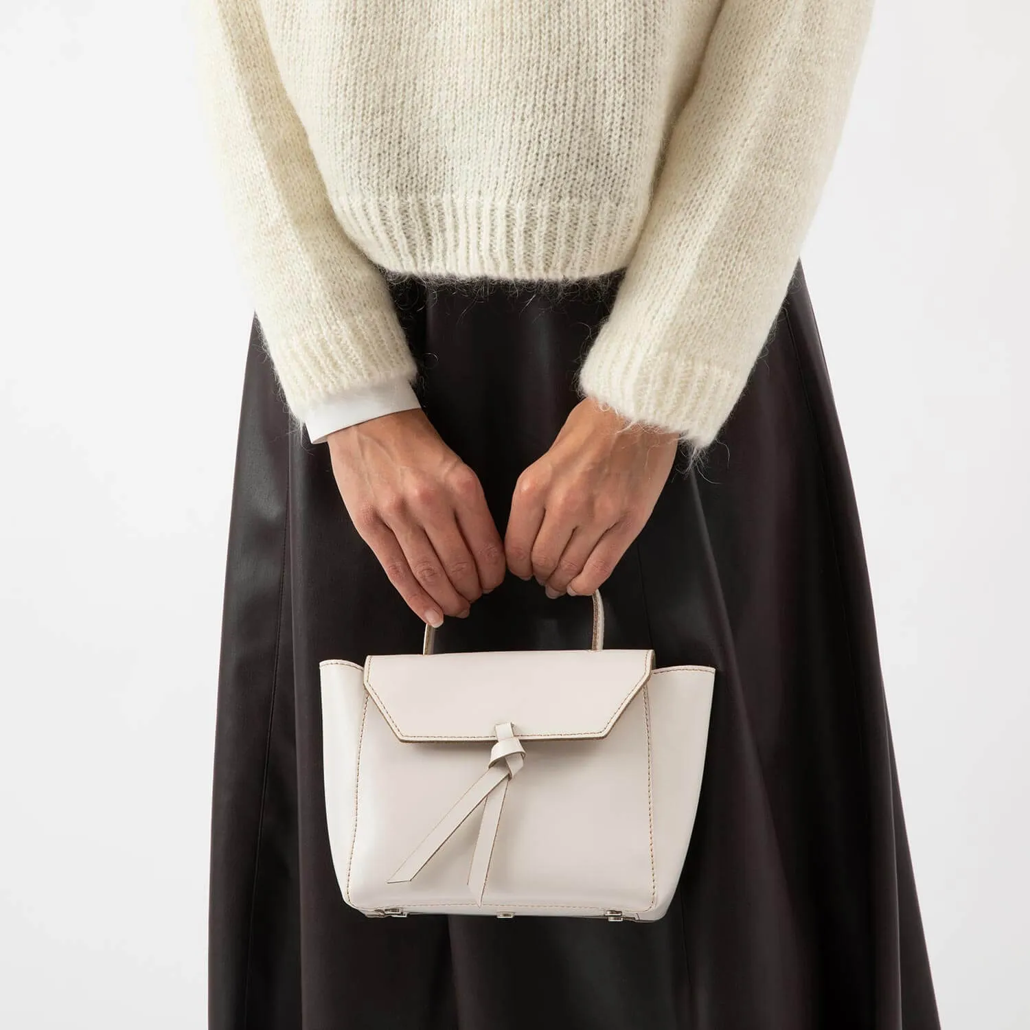 Siena Mini Leather Satchel Crossbody Bag - Cream