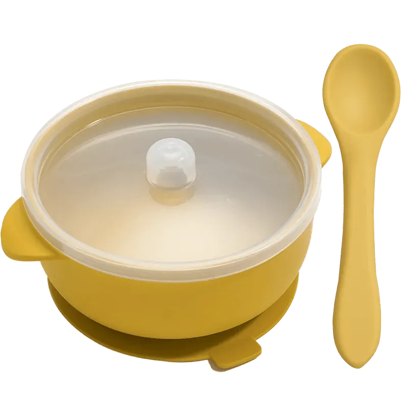 Silicone Essentials: Kid-Proof Non-Slip Bowl with Lid and Spoon