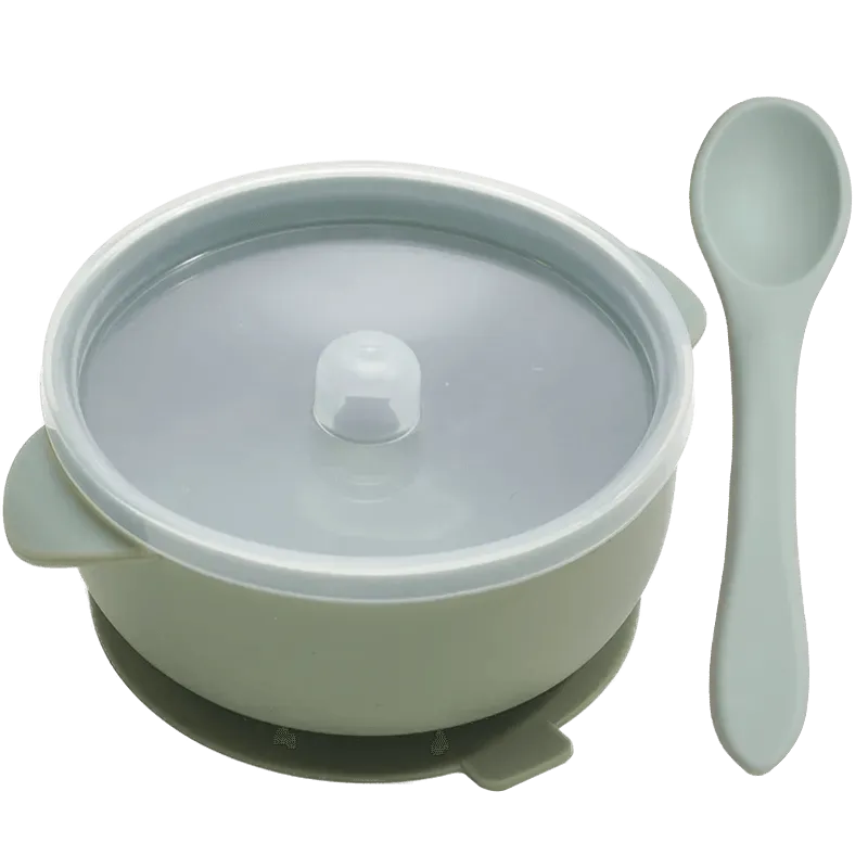 Silicone Essentials: Kid-Proof Non-Slip Bowl with Lid and Spoon