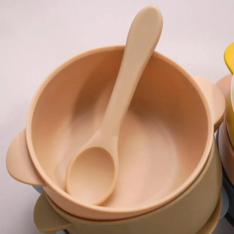 Silicone Essentials: Kid-Proof Non-Slip Bowl with Lid and Spoon