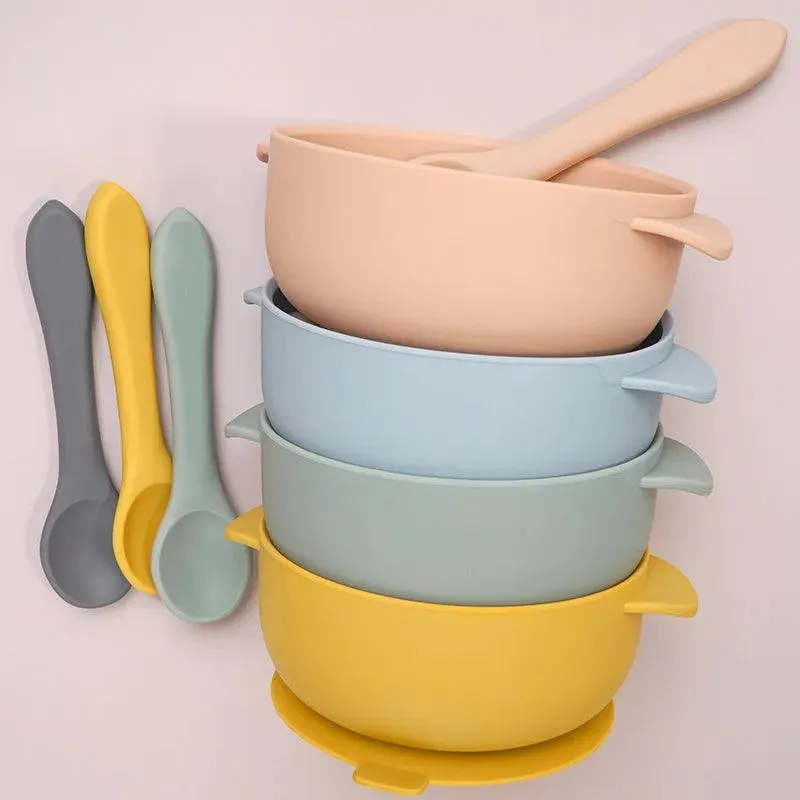 Silicone Essentials: Kid-Proof Non-Slip Bowl with Lid and Spoon