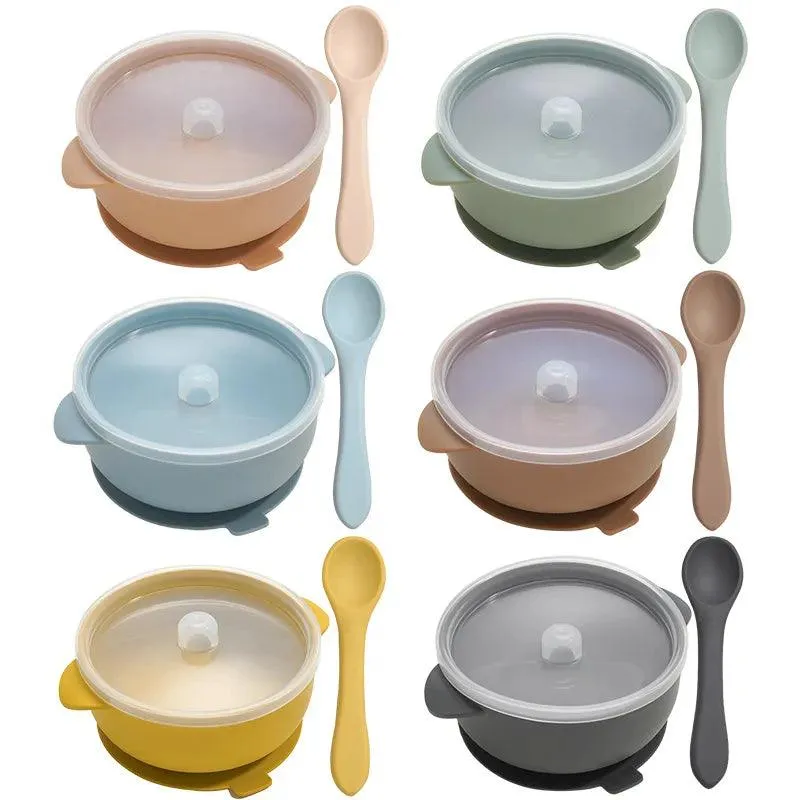 Silicone Essentials: Kid-Proof Non-Slip Bowl with Lid and Spoon