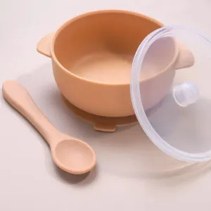 Silicone Essentials: Kid-Proof Non-Slip Bowl with Lid and Spoon