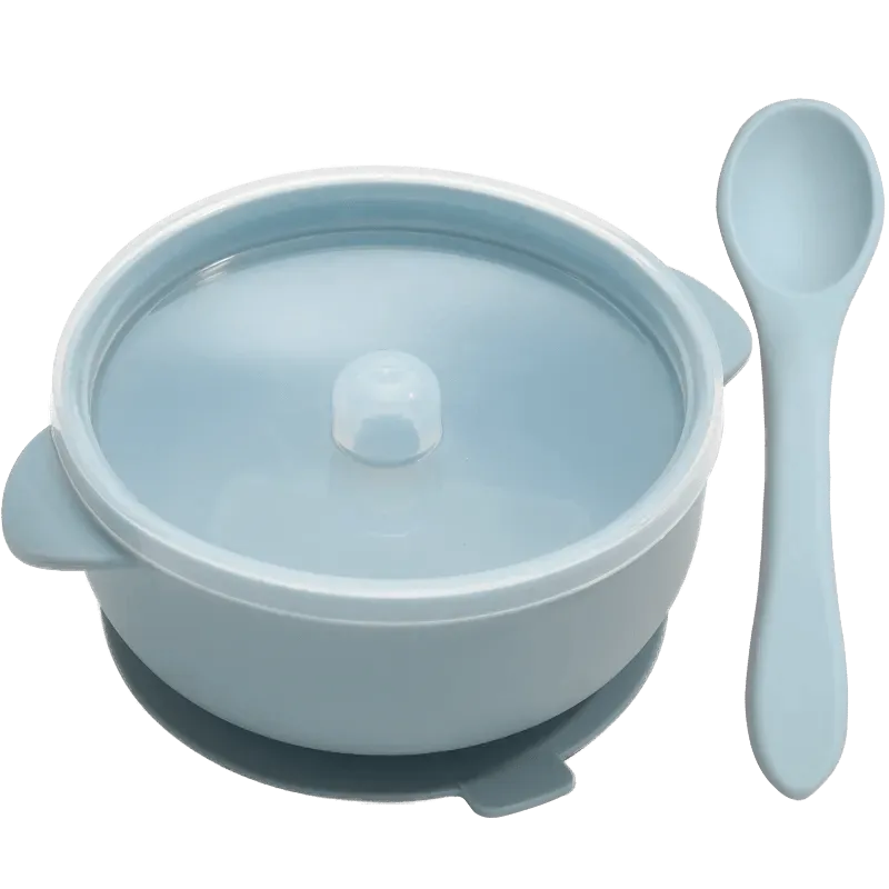 Silicone Essentials: Kid-Proof Non-Slip Bowl with Lid and Spoon