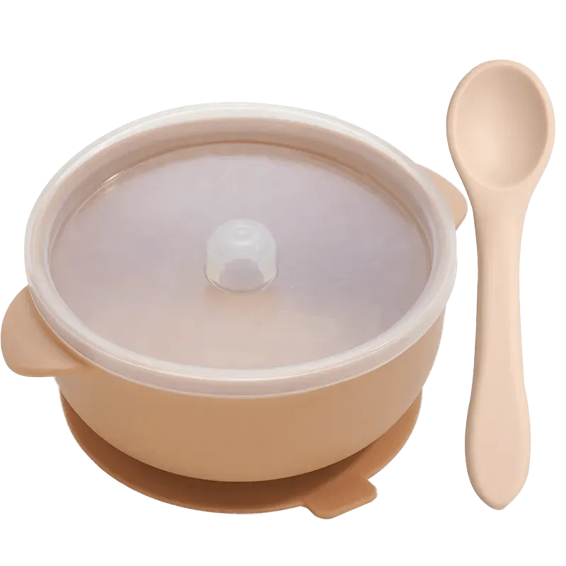 Silicone Essentials: Kid-Proof Non-Slip Bowl with Lid and Spoon