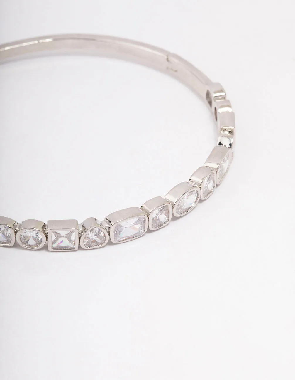 Silver Cubic Zirconia Mixed Shape Stone Bangle