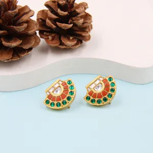 Silver Shina Earrings featuring Kundan Setting and 24K Gold Plating